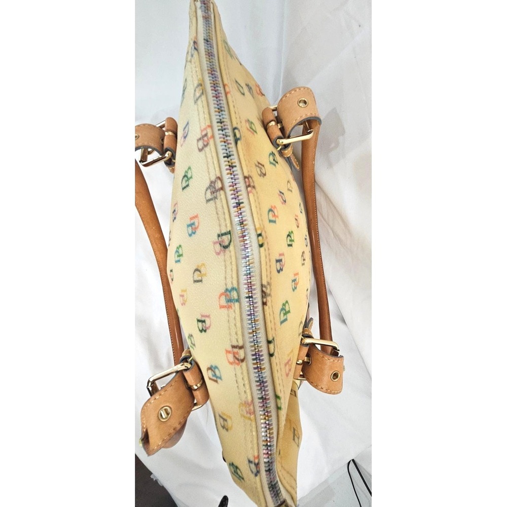 Dooney & Bourke It Bag Rainbow Monogram Satchel Cream Leather Trim Heart Tag - Picture 5 of 7